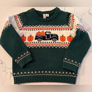 Janie and Jack Pumpkin Fair Isle Sweater - Enchanted Forest